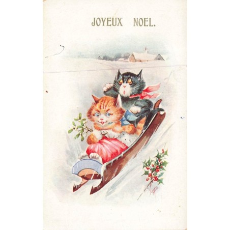 n°30114 - Joyeux Noël - Chats habillés dans une luge