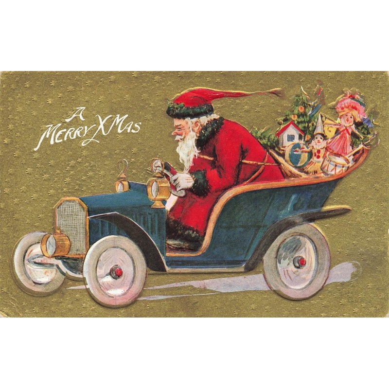 n°30119 - Carte Gaufrée - Noël - A Merry Christmas - Père Noël au volant d'une voiture