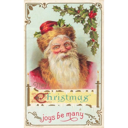 n°30120 - Carte Gaufrée - Noël - May Christmas joys be many - Portrait du Père Noël