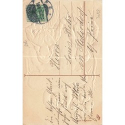 n°30128 - Carte Gaufrée - Nouvel An - Prosit Neujahr - Jeune couple sous une horloge humanisée