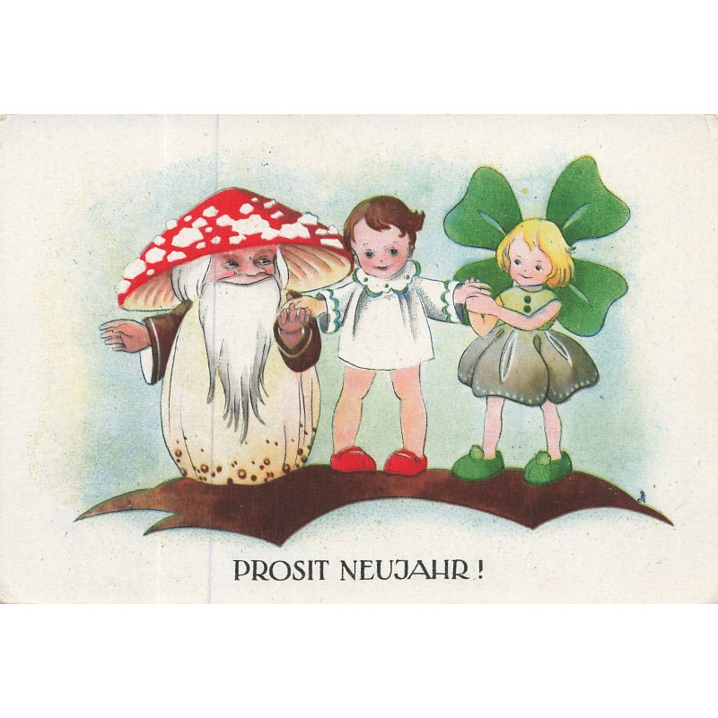 n°30129 - Nouvel An - Prosit Neujahr - StyleBaumgarten - Enfants et un champignon humanisé