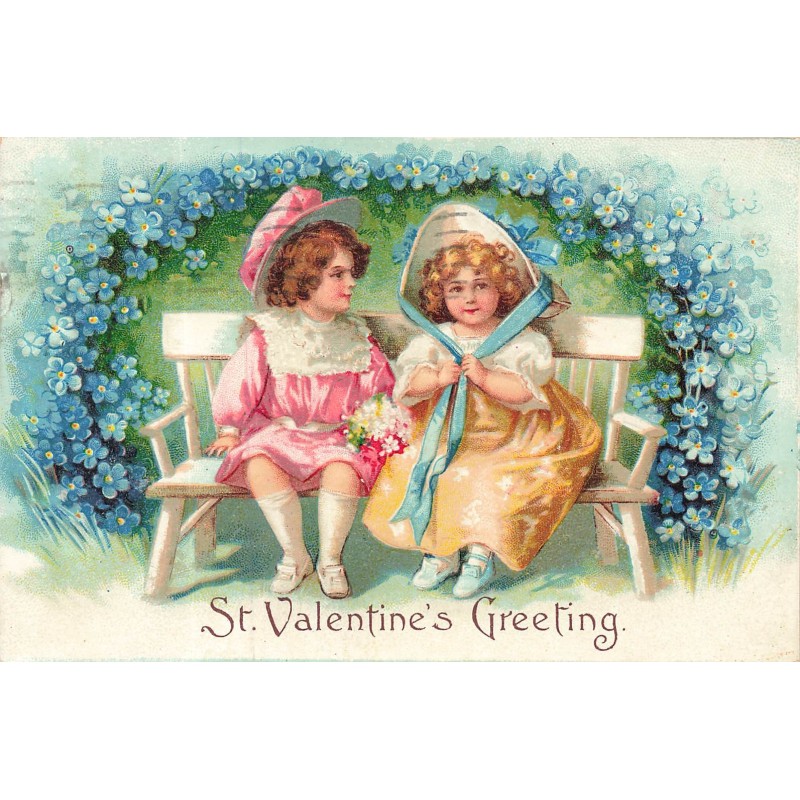 n°30135 - Carte Gaufrée - Clapsaddle - St Valentine's Greetings - Jeune couple assis sur un banc