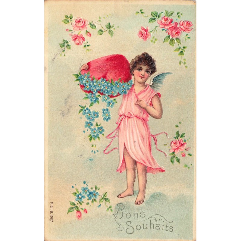 n°30136 - Carte Gaufrée - MSIB 13617 - Saint-Valentin - Bon Souhaits - Ange portant un coeur