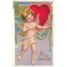 n°30140 - Carte Gaufrée - Saint-Valentin - Be my Valentine - Cupidon devant un coeur