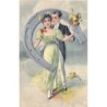 n°30142 - Carte Gaufrée - 5486 - Fantaisie - Jeune couple sous un fer à cheval