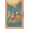 n°30147 - Carte Gaufrée - Birthday Greeting - Jeune couple dans la nacelle fleurie d'une montgolfière