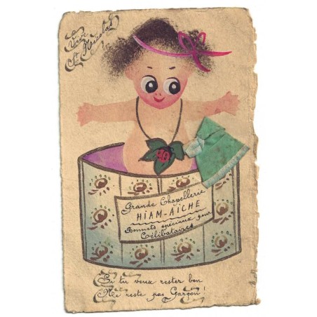 n°30151 - Hiam Aiche - Bébé sortant d'une boite à chapeau - Coccinelle - Vive St NIcolas