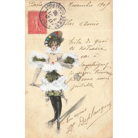 n°30153 - Illustrateur - Jeune femme portant un chapeau en forme de palette de peintre