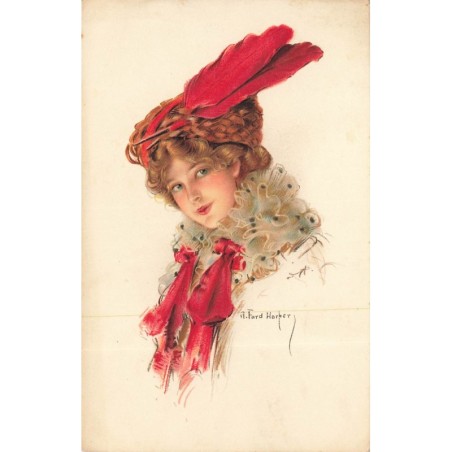 n°30157 - A. Ford Harper - MM Vienne n°846 - Jeune femme portant un chapeau avec des plumes rouge