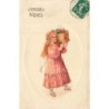 n°30167 - Carte Gaufrée - Joyeuses Pâques - Jeune fille portant un panier rempli d'oeufs