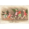 n°30173 - Noël - Buon Natale - Procession d'enfants portant des sapins, certains dans une luge