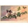 n°30182 - Chat - Bonne Année - Deux chatons sur une branche enneigée