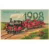 n°30184 - Carte Gaufrée - MSIB 13782 - Fröhes Neues Jahr 1908 - Train fleuri