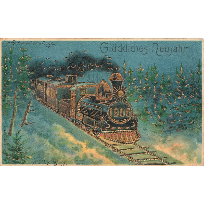 n°30186 - Carte Gaufrée - MSIB 13545 - Glückliches Neujahr 1906 -Train dans la nuit