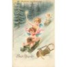 n°30190 - J.C Schmidt - Postkarte mit Tannenduft - Prosit Neujahr - Anges sur une luge