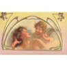 n°30191 - Carte Gaufrée - Ange - Cupidon parlant à une femme - Décor Art Nouveau
