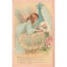 n°30192 - Ange - Enfant, tes yeux déjà s'ouvrent à la lumière - Ange veillant un enfant dans son berceau