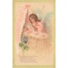 n°30193 - Ange - L'oiseau dans son nid de mousse - Ange veillant un enfant dans son berceau