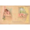 n°30194 - Ange - Bébé sommeille et de ses rideaux roses - Ange veillant un enfant dans son berceau