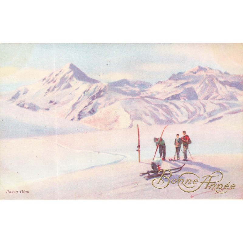 n°30203 - Illustrateur Pellegrini - Bonne Année - Randonneurs en ski