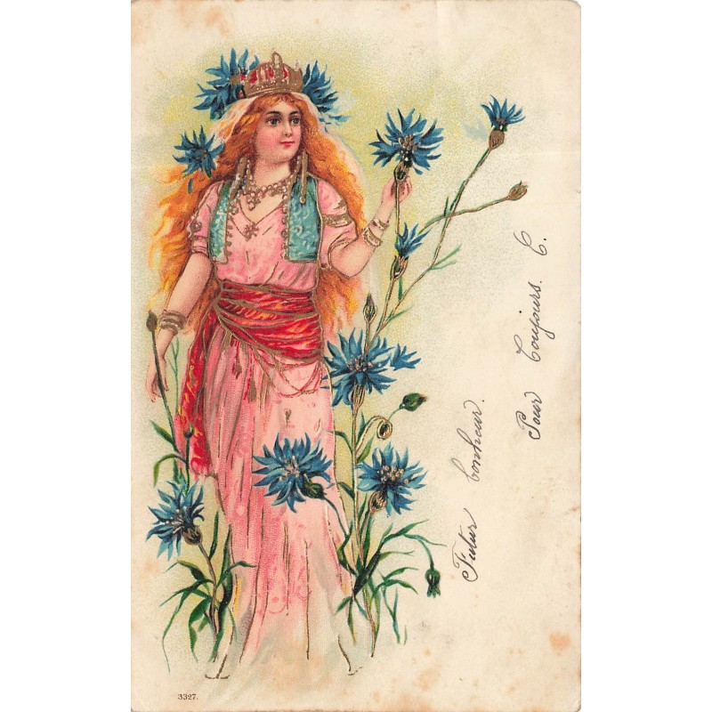 n°30211 - Carte Gaufrée - Art Nouveau - Jeune femme cueillant des chardons