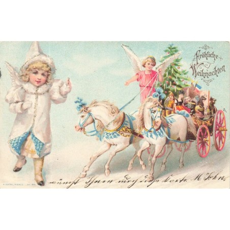 n°30215 - Noël - Fröhliche Weihnachten - Ange dans une charette remplie de jouets
