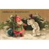 n°30216 - Noël - Fröhliche Weihnachten - Nain saluant un bonhomme de neige