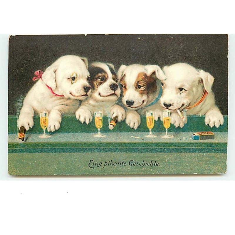n°13789 - Eine pikante Geschichte - Chiens fumant et buvant du champagne