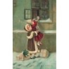 n°30219 - Carte Gaufrée - Fröhe Weihnachten - Fillettes déposant des cadeaux par une fenêtre