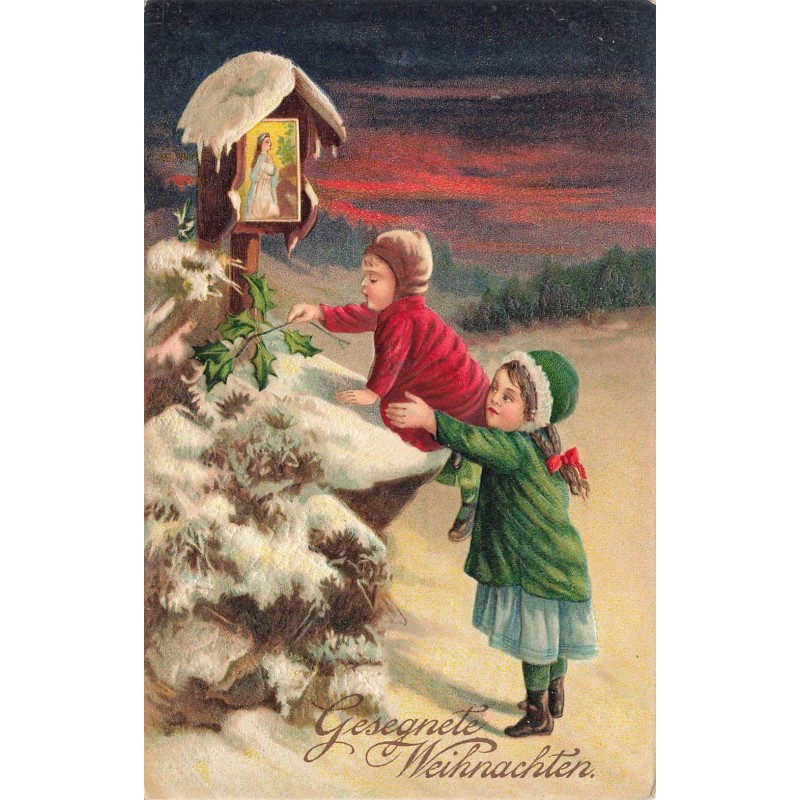 n°30221 - Carte Gaufrée - Noël - Gesegnete Weihnachten - Enfants près d'une Vierge Marie