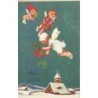 n°30222 - Noël - Buon Natale - Anges lançant des jouets et du houx au-dessus d'une église