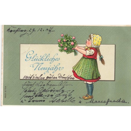 n°30224 - Carte Gaufrée - MSIB  13793  - Glückliches Neujahr - Fillette tenant un bouquet