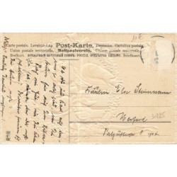 n°30225 - Carte Gaufrée - Nouvel An - MSIB 13793 - Couple dans un médaillon en myosotis