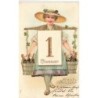 n°30229 - Carte Gaufrée - Nouvel An - Femme portant des seaux remplis de bouteilles de champagne
