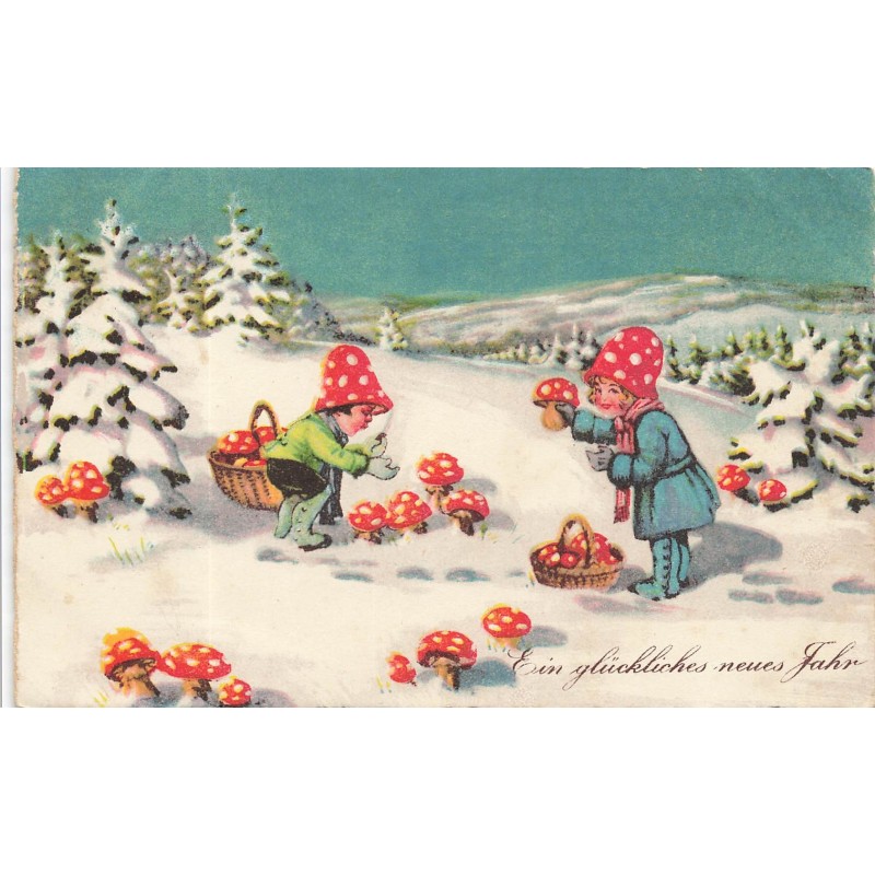 n°30231 - Nouvel An - Ein glückliches neues Jahr - Enfants cueillant des champignons