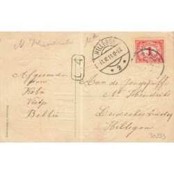 n°30233 - Carte Gaufrée - Fillette portant une hotte remplie de violette - Teckel, champignon