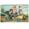 n°13791 - Carte Gaufrée - Best Wisches - Enfants dans une voiture
