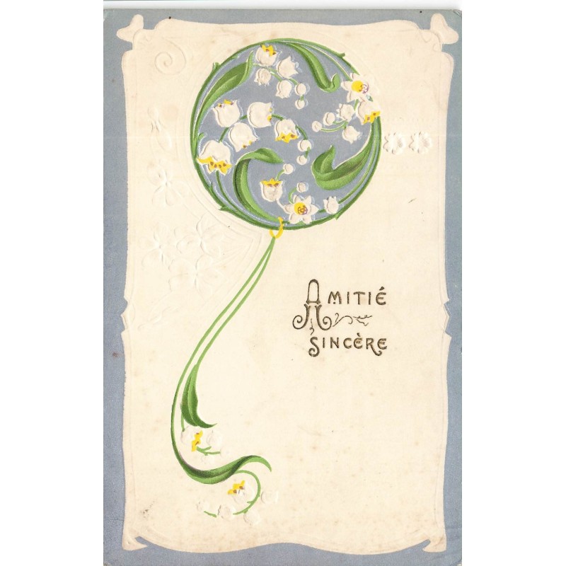 n°30238 - Carte Gaufrée - Art Nouveau - Amitié Sincère - Muguet