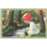 n°30243 - Illustrateur Mili Weber - Enfant avecchapeau champignon les pieds dans un ruisseau