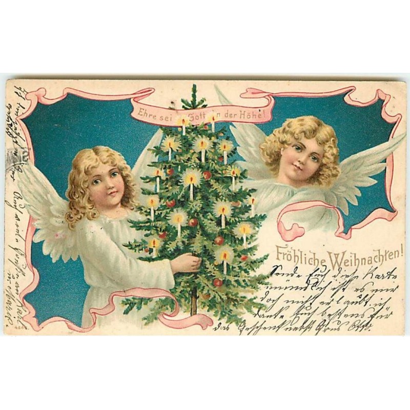n°13792 - Fröhliche Weihnachten - Anges apportant un sapin