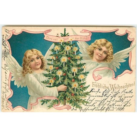 n°13792 - Fröhliche Weihnachten - Anges apportant un sapin