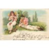 n°30247 - Fantaisie - Fées, l'une faisant une guirlande avec des roses