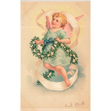 n°30248 - Un Ange avec une guirlande de fleurs