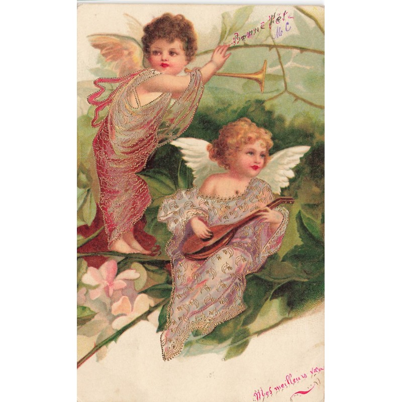 n°30249 - Clapsaddle - Deux anges, l'un jouant de la Mandoline