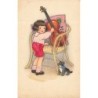 n°30258 - Illustrateur - Fillette près d'un violoncelle posé sur un fauteuil - Style Baumgarten