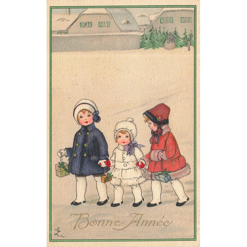 n°30259 - Illustrateur - Li - Bonne Année - Fillettes marchant dans la neige