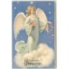 n°13794 - Carte Gaufrée - Fröhliche Weihnachten - Ange laissant tomber des fleurs