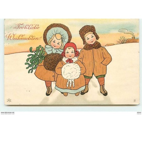 n°10395 - Carte Fantaisie - Fröhliche Weihnachten - Enfants - Style Ebner