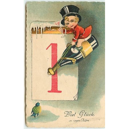 n°13799 - Viel Glück im Nueun Jahre - Bébé trinquant avec une coupe de champagne - 1er Janvier