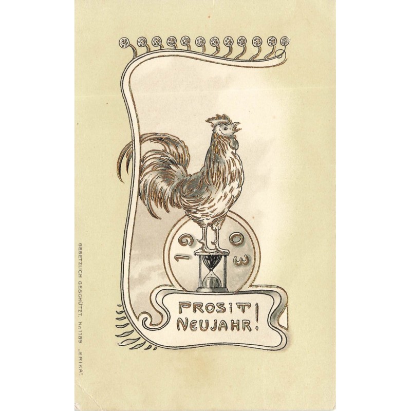 n°30297 - Carte Gaufrée - Nouvel An - Prosit Neujahr 1903 - Coq